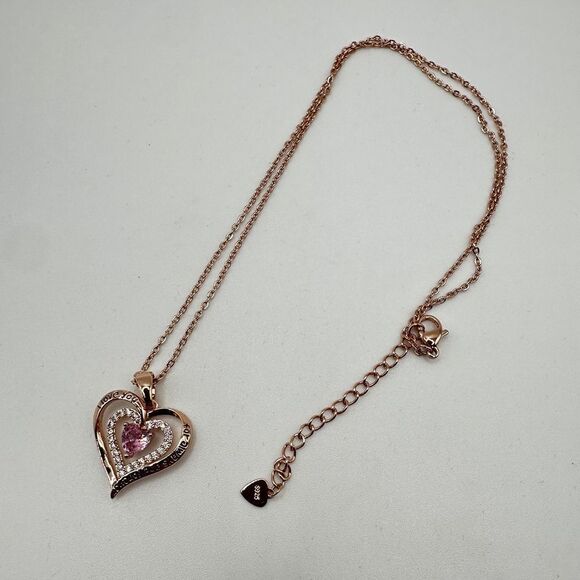 NIB Redbee 18kt GP, Rose gold over s925, Pink CZ in heart necklace! - Picture 6 of 13